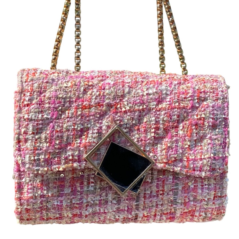 Pink Tweed Crossbody Bag